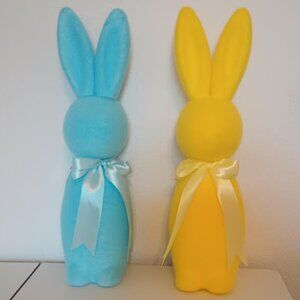HOBBY LOBBY FLOCKED TINSEL BUNNY BLUE AND YELLOW LOT OF TWO 19" TALL NWT